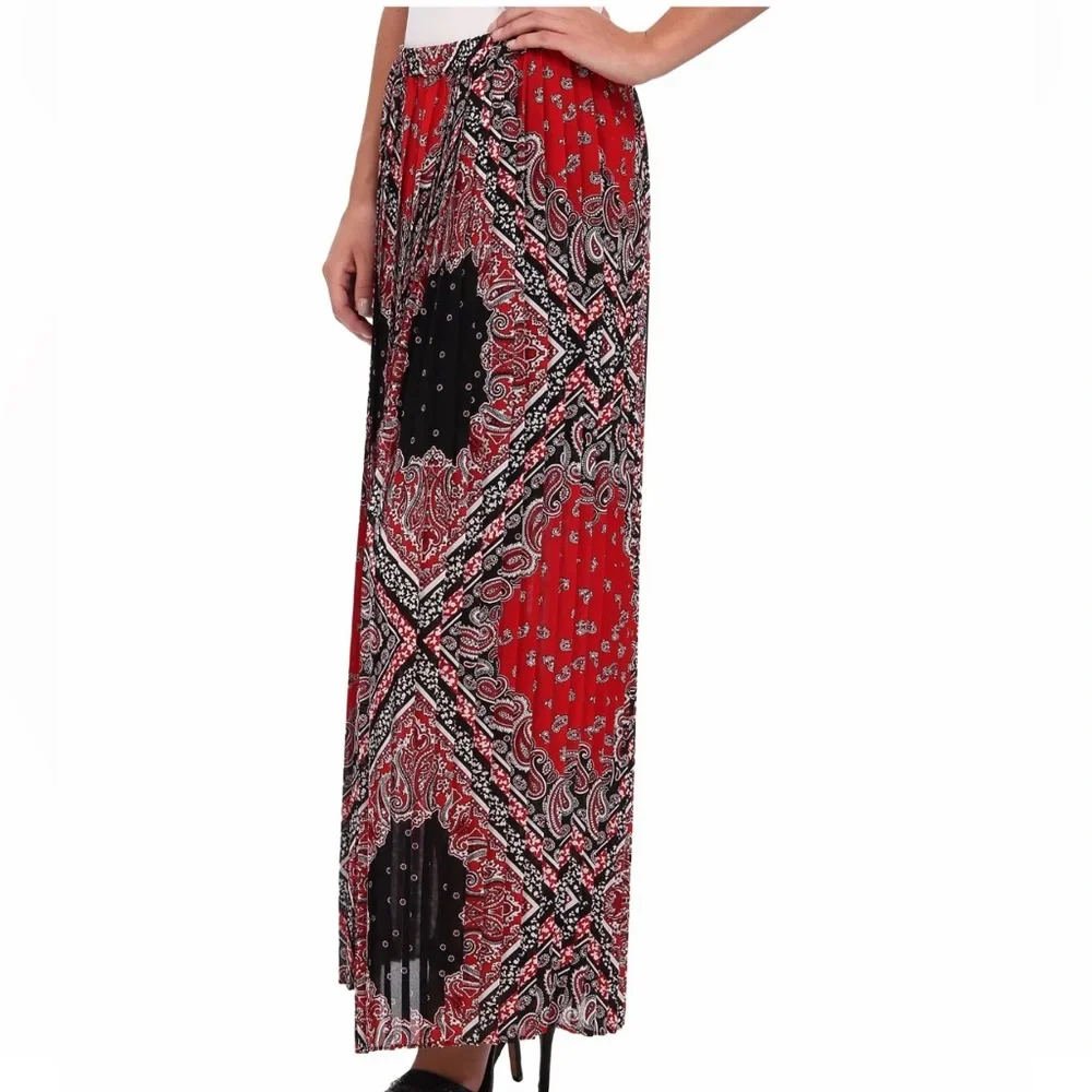 MICHAEL MICHAEL KORS‎ Pleated Bandana-Print Red Currant Maxi Skirt